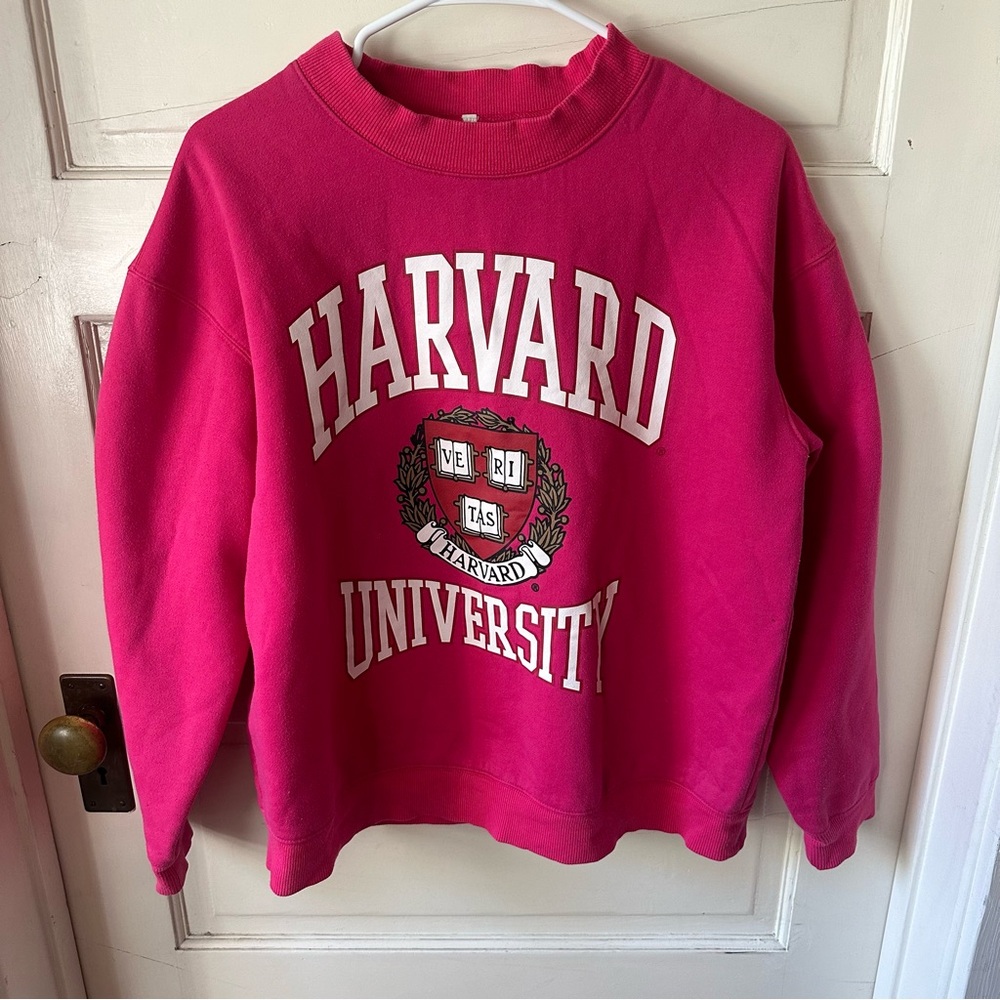 Hot Pink Harvard University with Crest Crewneck Pullover Long Sleeve Sweatshirt